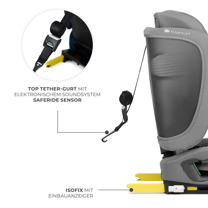 Автокрісло Kinderkraft FIX2GO i-Size 76-150 см (15 міс - 12 років), сіре, ISOFIX, з SPS+, H-GUARD+, 5 положень, з пранням чохла