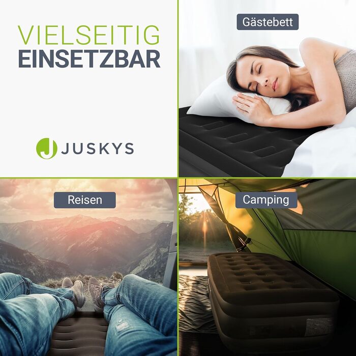 Надувний матрац Juskys самонадувний 150x200 см - 2-х місний з вбудованим насосом - ідеальний для гостей або кемпінгу - водонепроникний, блакитно-білий (чорний, одинарний)