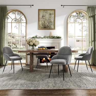 Набір обідніх стільців з підлокітниками - 6 шт. Ергономічні м'які стільці з металевим каркасом та льоновим покриттям, для кухні, вітальні, обідньої кімнати, бежеві