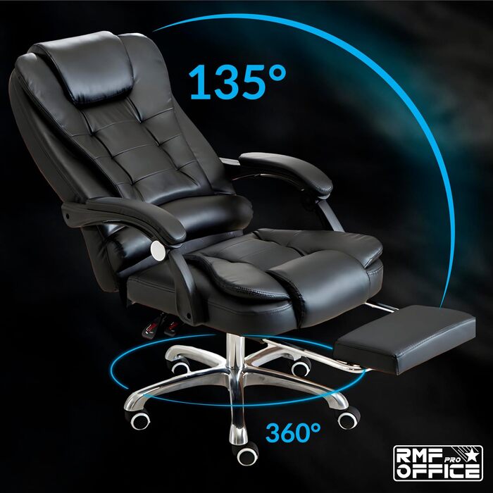 Ергономічне крісло для офісу RMF: регульоване, зручне, з підніжкою – обертове, регульоване по висоті, чорне