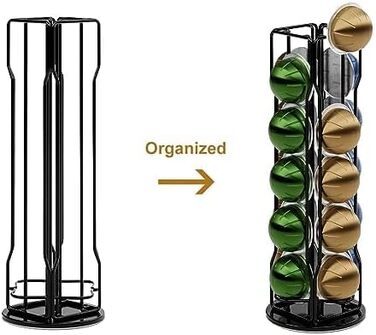 Тримач для капсул Nespresso Vertuo Sevenline - органайзер для 20 капсул, поворотний на 360 градусів (сріблястий/чорний)