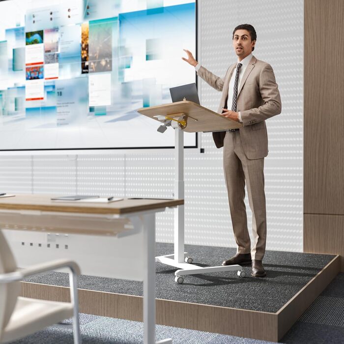 Регульований приставний столик ETHU з роликами, мобільний столик для ноутбука, диванний столик з нахиленою платформою, універсальний столик для дому (світле дерево)