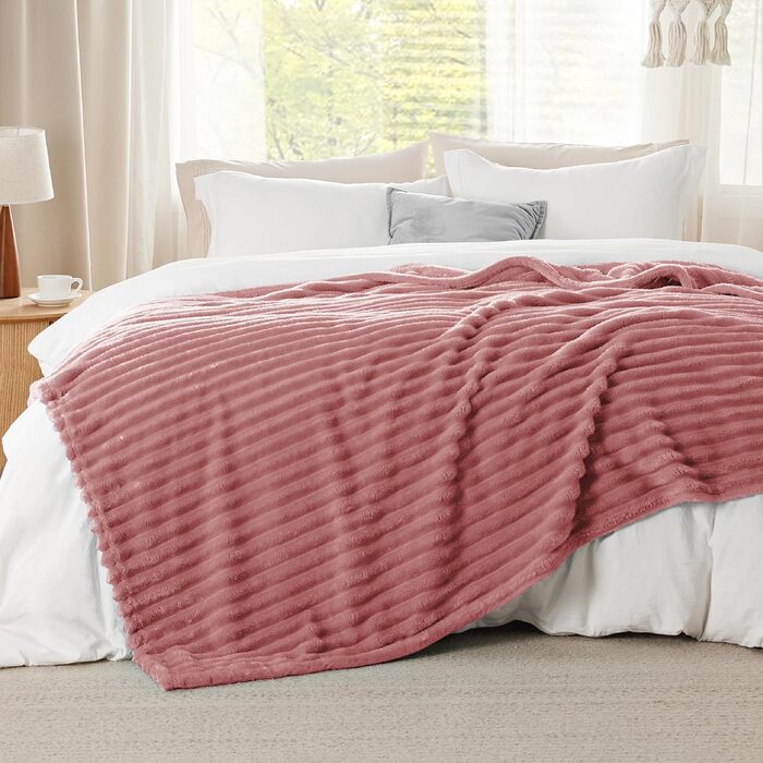BEDSURE Плед великий 220x240 см - теплий, м'який, для дивану, кімнати, вовняний/флісовий, рожевий