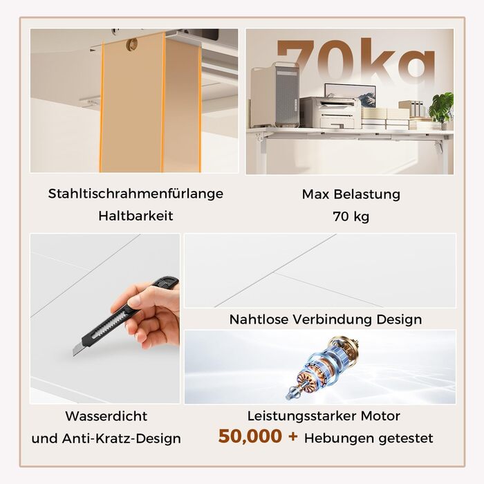 Регульований за висотою стіл Klicelor, електричний, з пам'яттю, 120x80 см, білий