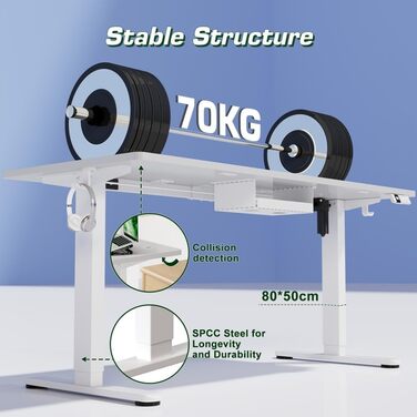 Електричний стіл Airfish з регулюванням висоти, USB-C зарядка, кабель-менеджмент, 3 положення пам'яті (білий, 180 x 80 см)