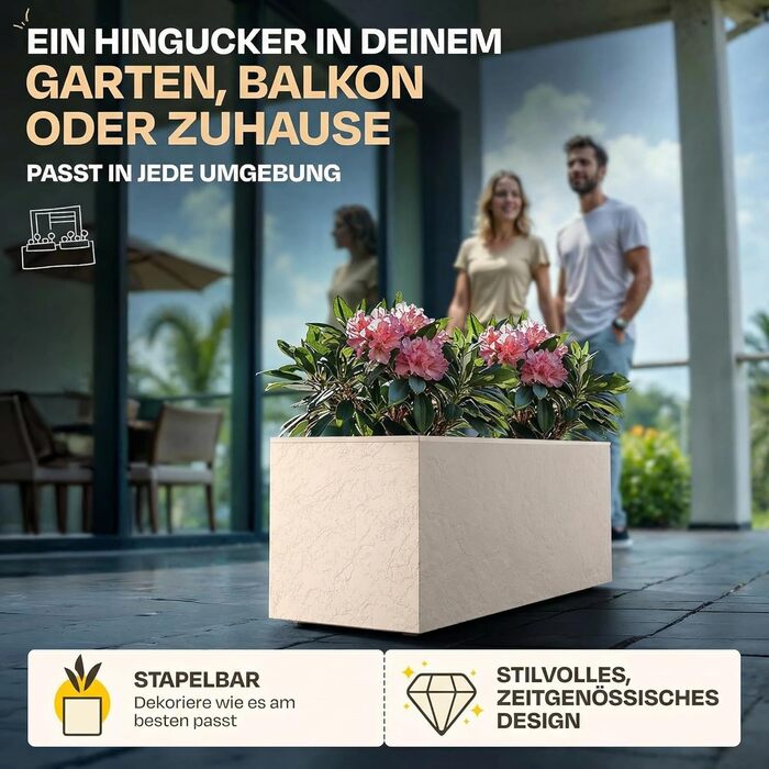 Плантажер Ondis24 Vulkan 57л, прямокутний, з водосховищем, для балкона та тераси