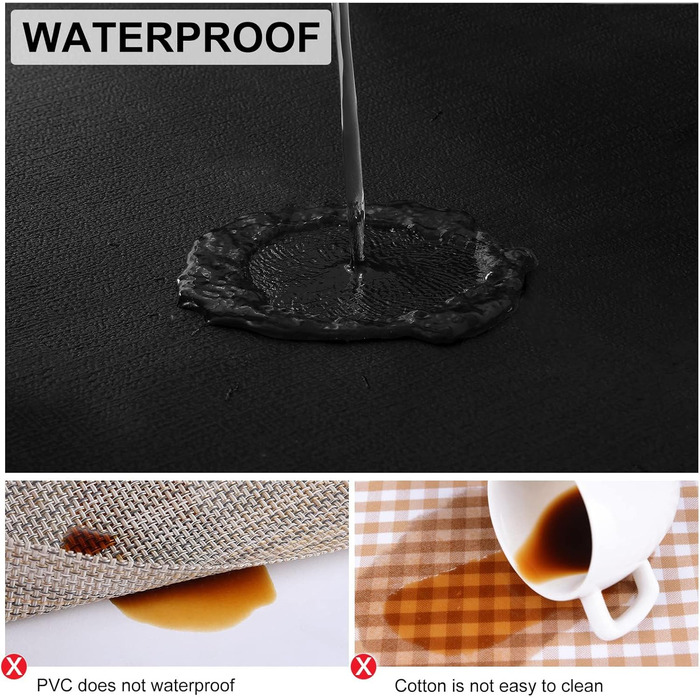 Набір з 6 місць для сервірування столу з штучної шкіри, термостійкі, водонепроникні, легко миються (чорні, 43 x 30 см)