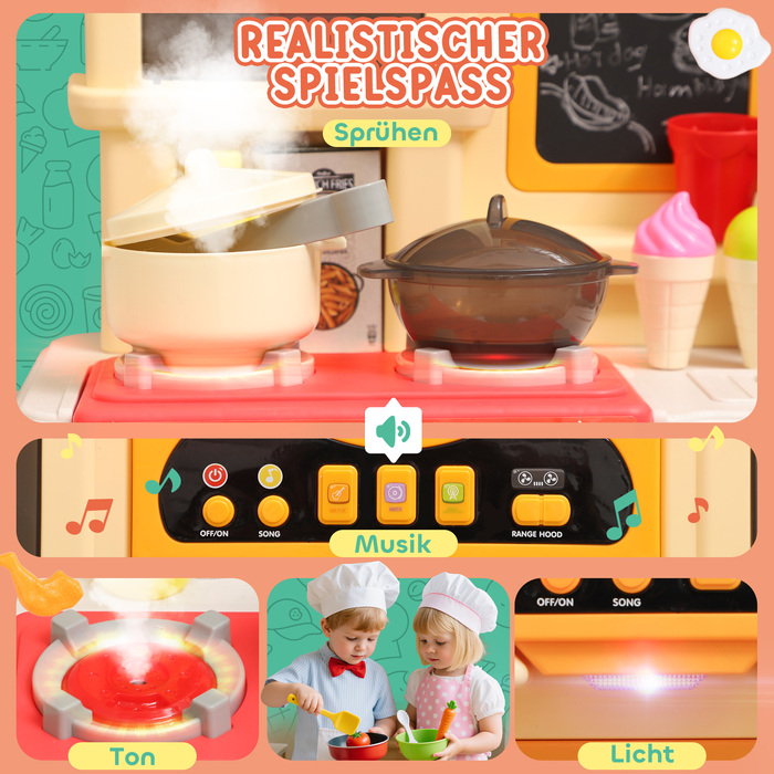 Дитяча кухня з проточною водою, 85 предметів аксесуарів, електричний кран, світлові та звукові ефекти, для дітей віком 3-6 років, пластик, зелений