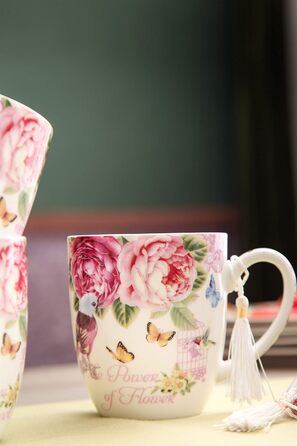 Комплект чашок для кави London Boutique K414: 4 шт., 330 мл, рожевий, стиль Vintage/Retro, флора, подарунок