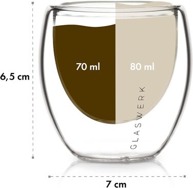 Набір чашок для еспресо зі скла (4 x 80 мл) - Келихи для еспресо з подвійними стінками 80 мл-келихи з подвійними стінками з боросилікатного скла -