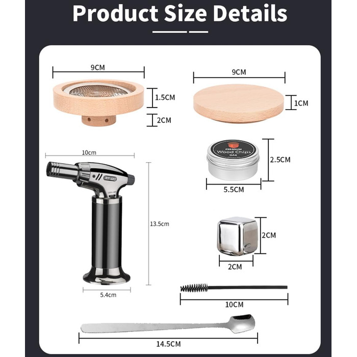 Набір для копчення коктейлів: факел, 8 смаків, тріски, ліхтарик, форма для льоду, аксесуари для віскі, інфузія