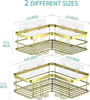 Душова полиця Yazoni без свердління, 2 шт. и - кутова душова полиця з гачком, нержавіюча сталь, золото