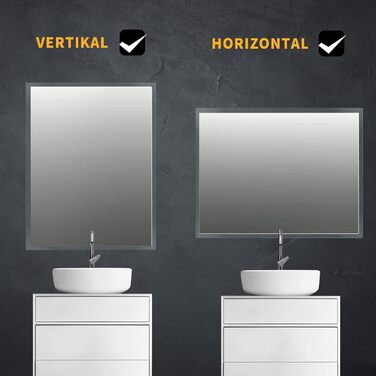 Дзеркало для ванної кімнати Puchika з підсвічуванням, LED-дзеркало 50x70 см, регульоване, тепле/холодне/нейтральне світло 3000-6400K, IP44, A+, сенсорне керування, 3 кольори світла