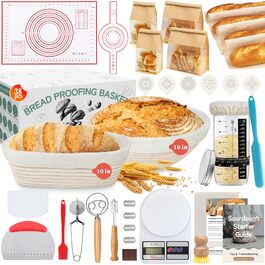 Набір для випічки хліба з закваски Aliggbent: 38 предметів, корзини для бродіння (25,4 см), скляний набір (680 мл), вага, кишені та аксесуари