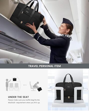 Спортивна сумка LOVEVOOK для жінок, дорожня сумка-валіза, дорожня сумка-мішок, сумка для подорожей, сумка для ручної поклажі в літак, сумка для пологового будинку, сумка для одягу з відділенням для взуття, косметичка, бежево-коричнево-чорна (чорна, 40x20x