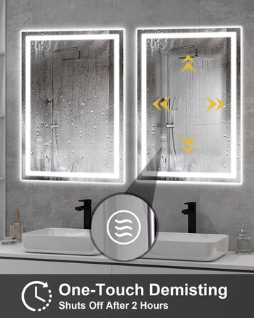 Дзеркало для ванної кімнати Habison з підсвічуванням LED, 50x70 см, сенсорне керування, димування, 3 колірні температури, функція пам'яті, проти запотівання, Bluetooth, матова центральна частина