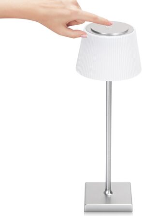 LED настільна лампа Aigostar акумуляторна бездротова, торшер з сенсорним керуванням, 3 колірні температури, IP54 вологозахист для дому та саду, срібна