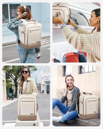 LOVEVOOK Рюкзак для ручної поклажі 40L з окремим відділенням для взуття, жіночий, великий, з вологостійким відділенням, рюкзак-валіза для подорожей (3 шт., Бежевий, Хакі)