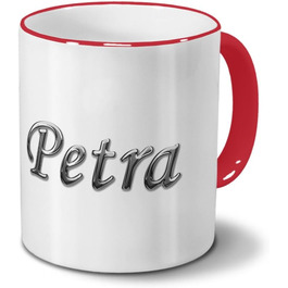 Кружка з ім'ям Петра - Хромований напис - Іменна кружка, кавова кружка - Червона