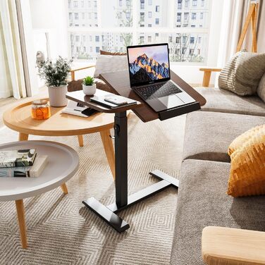 Регульований столик для ноутбука ETHU: мобільний приліжкові столи з нахиленою поверхнею та роликами для офісу та дому (дуб, горіх)