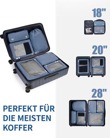 Набір органайзерів для валізи та рюкзака ECOHUB, 7 предметів, дорожні сумки-пакувальники з переробленого PET-пластику (Синій)