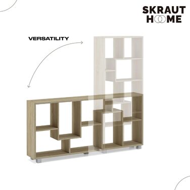 Скраут Головна - Дизайнерська полиця - - Вертикальна або горизонтальна книжкова шафа - Зигзагоподібна модель - Легка збірка - Дуже стійка - Деревина Es (дуб, 161 х 69 х 25 см)