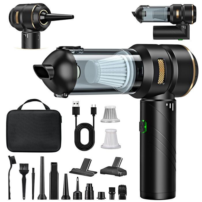 Акумуляторний ручний пилосос 4-в-1 для авто та дому, потужність 28000Па, бездротовий пилосос для прибирання шерсті тварин, кухні та офісу