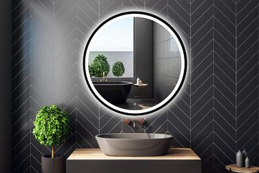 Дзеркало для ванної кімнати LED 60 см з чорною рамою, кругле, з підсвіткою (80x80 см)