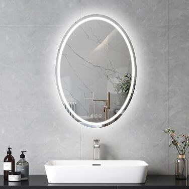 Дзеркало для ванної кімнати Badspiegel Oval з підсвічуванням 50 x 70 см, сенсорне управління, регулювання яскравості, 3 кольори світла, антизапарник, для ванної кімнати, 3000K-6400k