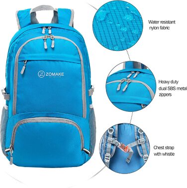 Легкий складной рюкзак ZOMAKE - упаковваеме рюкзаки об'ємом 30 л, невеликі складні рюкзаки, похідний рюкзак, сумка для жінок і чоловіків, походи на відкритому повітрі (світло-блакитний)