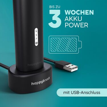 Електрична зубна щітка Happybrush Eco R2 - екологічна, з ротаційним механізмом, чорна, з 3 насадками та пастою. Рекомендовано експертами.