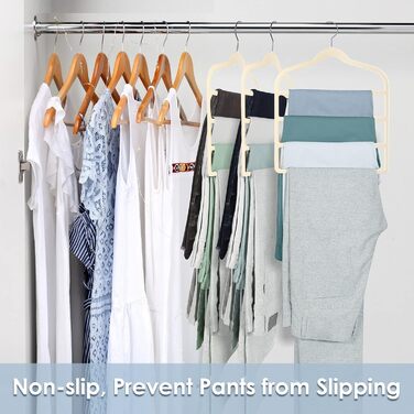 Набір з 6 вешалок для штанів DUDUCOFU з оксамитовим покриттям, ABS пластик, бежевий колір