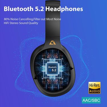 Накладні навушники YMOO Bluetooth 5.2 з шумозаглушенням, стерео ANC 75h HiFi з мікрофоном і адаптером польоту