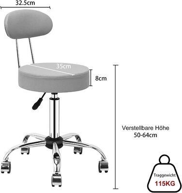 Стілець на коліщатках зі спинкою робочий стілець з регульованою висотою 50-64 см обертовий стілець барний стілець стілець на коліщатках з сидінням, обтягнутим штучною шкірою обертається на 360 обертовий стілець для манікюрного салону Фотостудія клініка (с