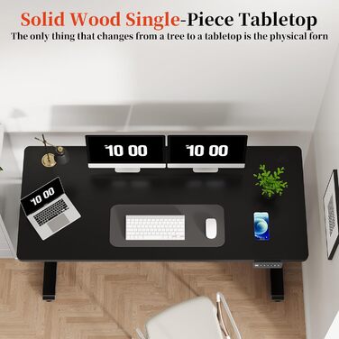 Електричний стіл 160x60 см, регульована висота, чорний, без швів, для комп'ютера