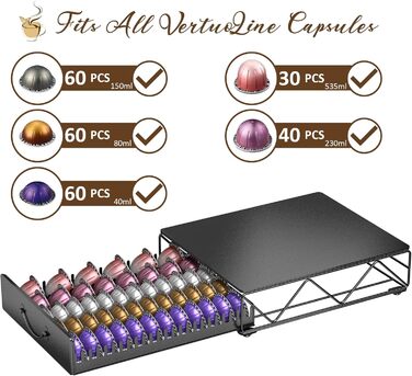 Тримач для капсул Vertuo та Nespresso: органайзер на 90 капсул, металевий, для Vertuo 40