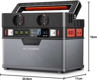 Портативна електростанція ALLPOWERS S300 Plus:  потужністю 288 Вт·год пікова потужність 500 Вт