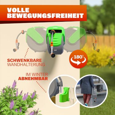 Шланговий барабан Gardebruk® 30м з тримачем для стіни, 2м шланг, багатофункціональна ручна лійка для душу, система автоматичного змотування, водяна коробка для саду 1/2'