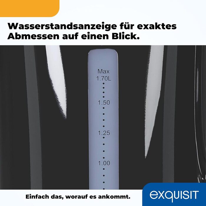 Чайник Exquisit WK 3102 swi Електричний чайник об'ємом 1,7 літра 2200 Вт Проти вапняного нальоту Захист від перегріву та сухого ходу чорний