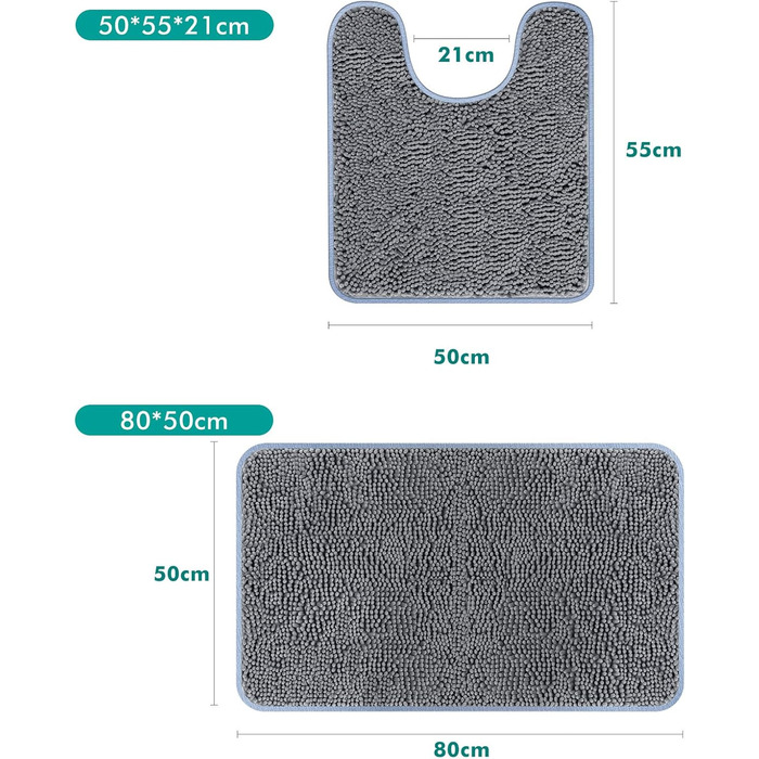 Комплект килимків для ванної кімнати Digiroot (2 шт.) - неслизькі, швидковисихаючі, поглинаючі, 40x60 см, 50x80 см, темно-сірий