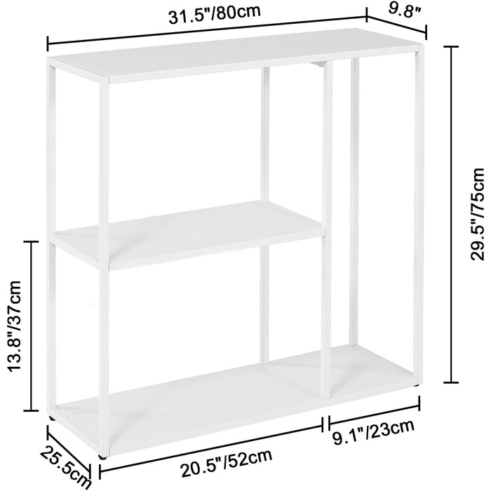 Консольний стіл HDANI, Журнальний столик, Сучасний диванний столик, 3 полиці, Метал, Вітальня, Передпокій, 802575см, Білий