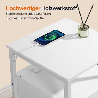 HOOBRO Тумбочка з зарядкою, приліжкова тумбочка, журнальний столик для дивану з 2 шухлядами, білий колір, 39 x 39 x 59 см, EWT43CBZ01G2