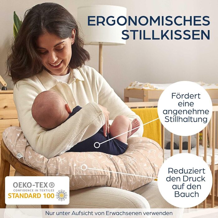 Подушка для вагітних XXL Niimo & подушка для годування - подушка для тих, хто спить на боці з чохлом з 100% бавовни, зручна подушка для дорослих, подушка для підтримки, (200 см x 70 см) (Бежевий Ліс, подушка для годування)