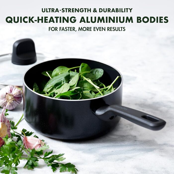 Набір посуду GreenPan Memphis: 4 каструлі з керамічним антипригарним покриттям, індукційні, безпечні, для плити та духовки, чорний