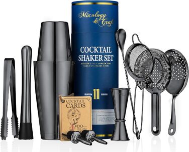 Набір шейкерів для коктейлів Mixology & Craft, 11 предметів, для дому, барного посуду, (чорний)