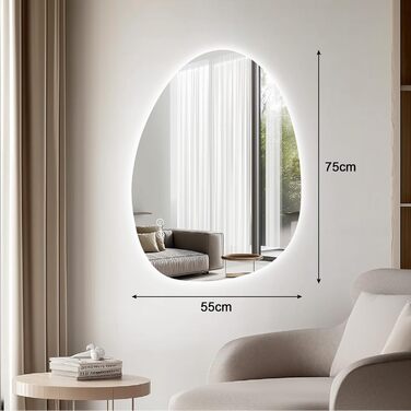 LED дзеркало для ванної кімнати з підсвічуванням, 70x50 см, холодний білий світ 6000K, енергозберігаюче, диммер, проти запотівання