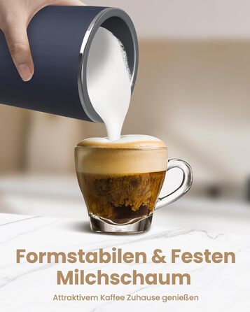 Електричний спінювач молока SIMPLETASTE 4-в-1: гарячий та холодний спінений молочний напій, підігрів молока, приготування какао, антипригарне покриття, автоматичне вимкнення, тиха робота, без BPA, для капучино та лате, темно-синій, з додатковою насадкою