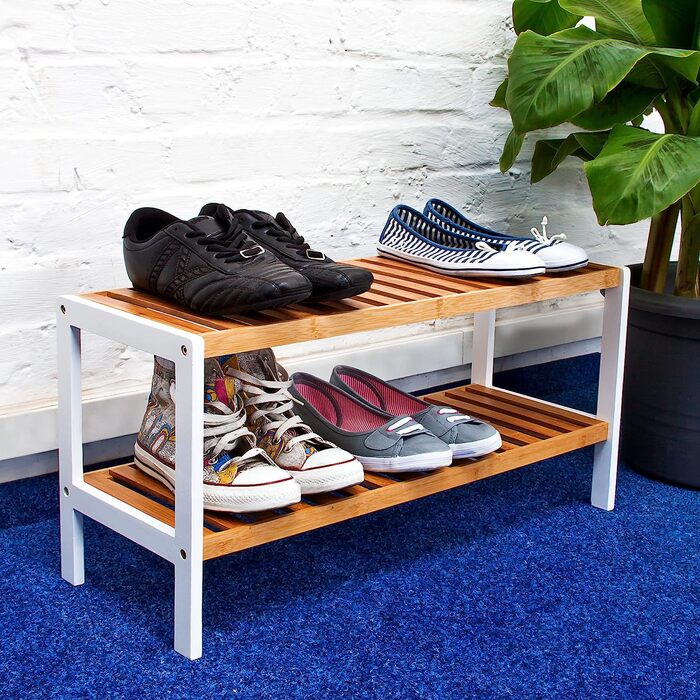 Полиця для взуття Relaxdays з бамбука HxBxT шафа для взуття розміром близько 54,5 x 70 x 24,5 см з 3 полицями для зберігання взуття на 9 пар взуття в якості підставки для взуття і для зберігання взуття з дерева міцна Полиця натурального і білого кольору (