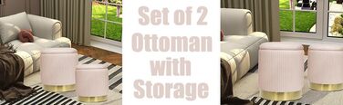 Набір з 2 оксамитових табуретів з місцем для зберігання для вітальні, спальні, дитячої кімнати, ванної кімнати 2 розміри (троянда)