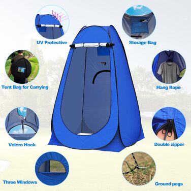 Намет для туалету TUKAILAI для кемпінгу, душовий намет, Pop-Up, 150x150x190 см, блакитний